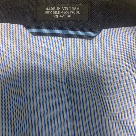 Tommy Hilfiger Navy Blue Size L Silk (55%) and Wool (45%) Blend Blazer - Picture 7 of 7